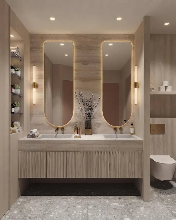 Travertine spa bathroom
